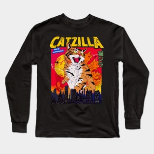Catzilla Tee Catzilla King Of The Meowsters Cats Lovers Long Sleeve T-Shirt